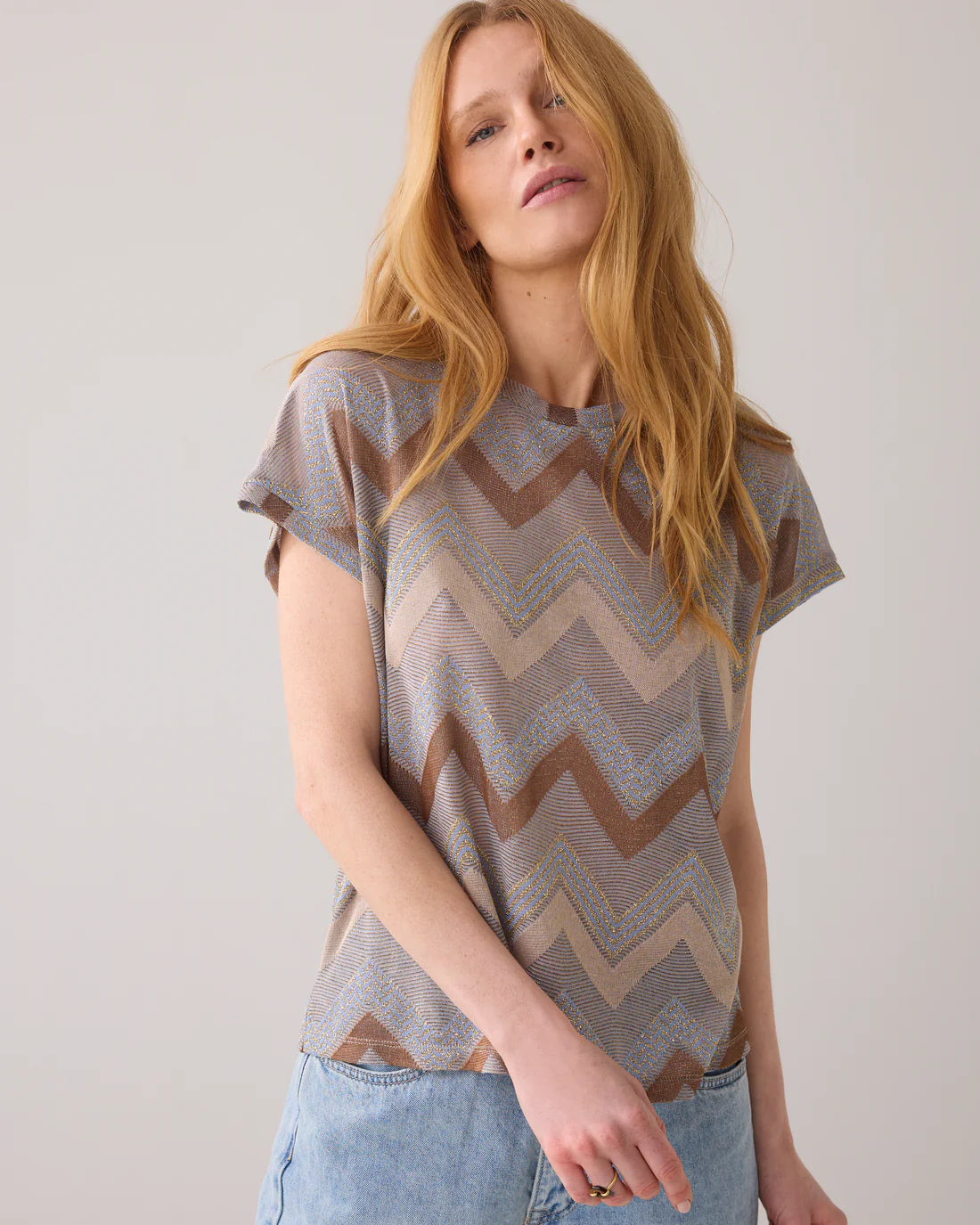 Summum Zig Zag Tee - grey/gold