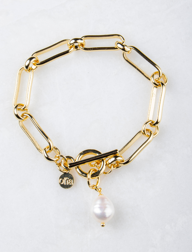 Olia link bracelet with pearl drop - 2 colours