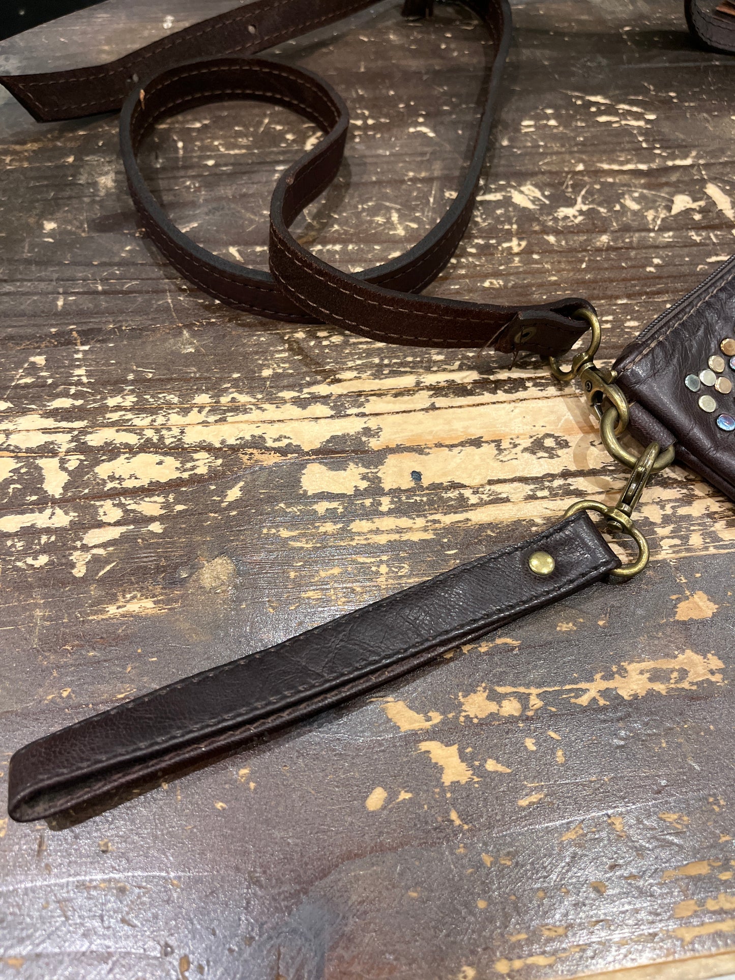 Maroc Leather Bag - dark brown/studs