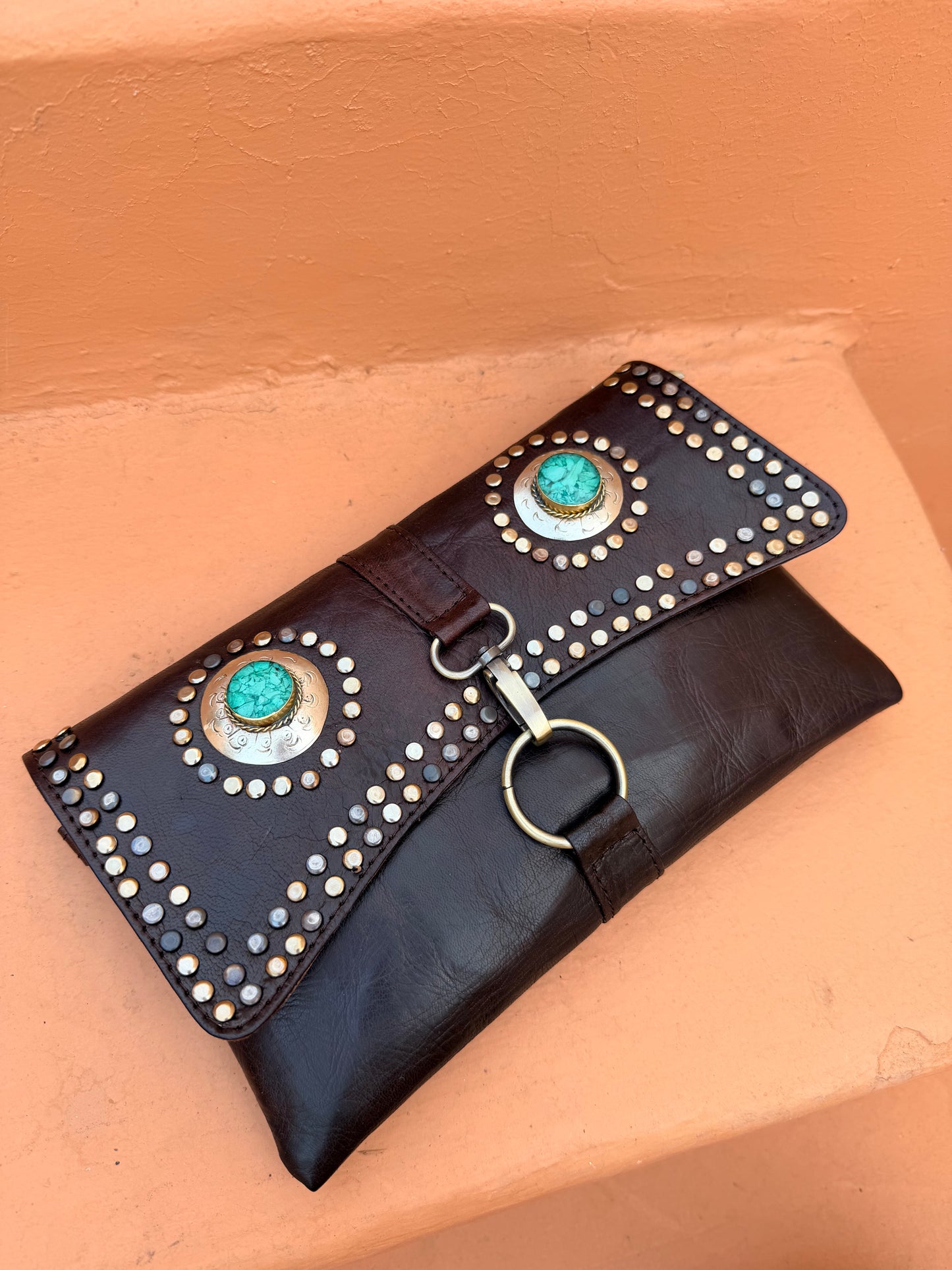Maroc Leather Bag - black/turquoise stones