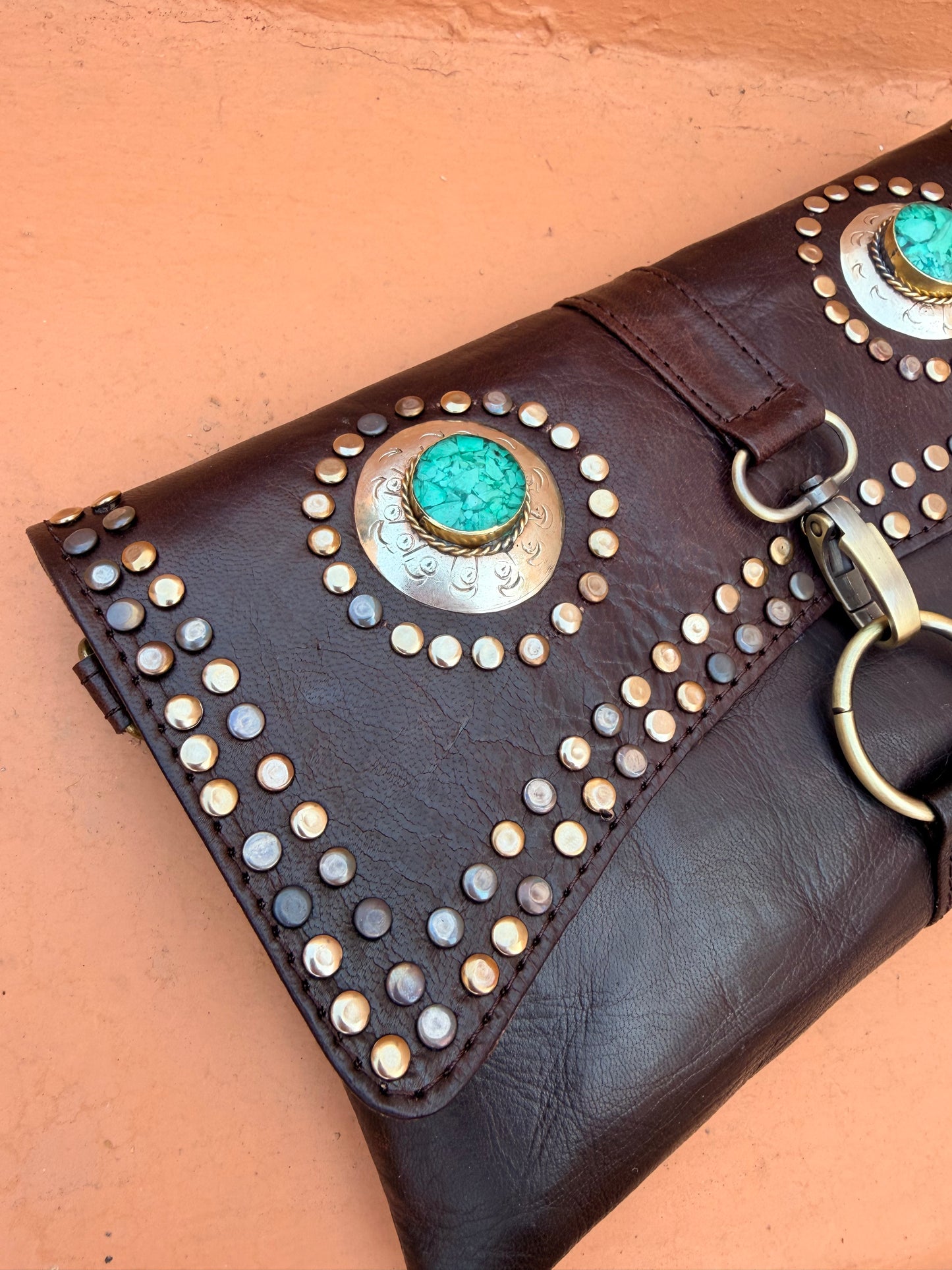 Maroc Leather Bag - black/turquoise stones