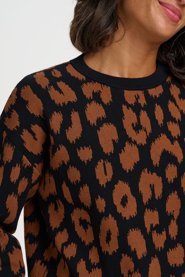 Myla Jumper - Black Brown Leopard
