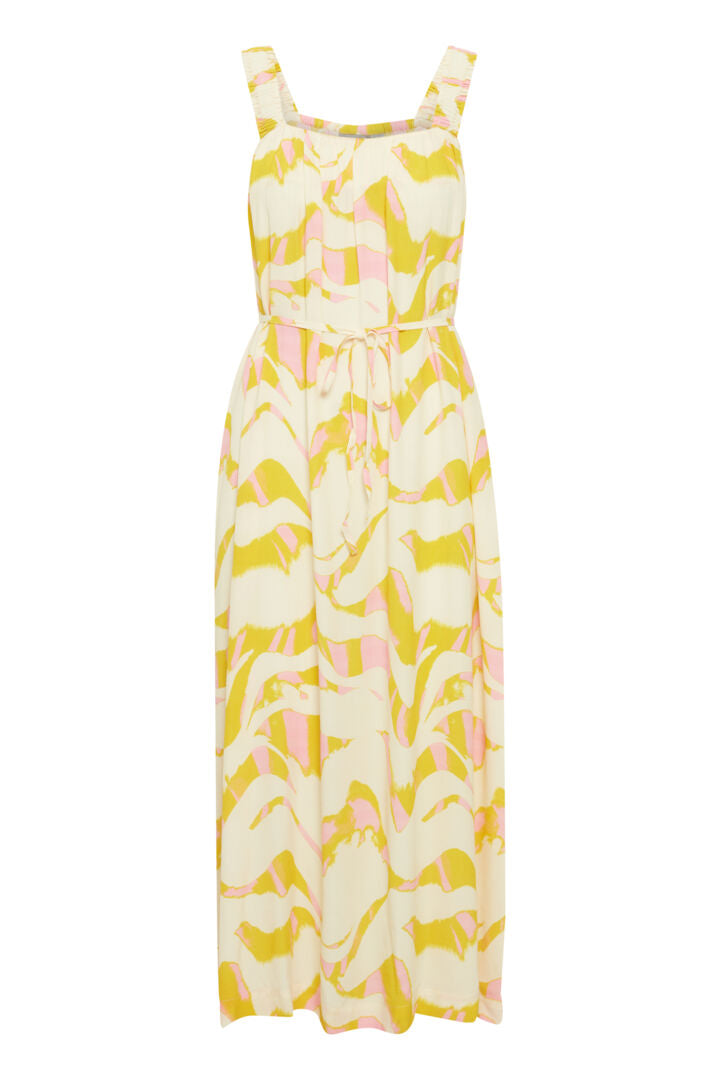 Fransa Wave Midi Dress - yellow