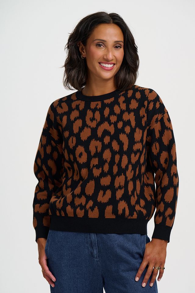 Myla Jumper - Black Brown Leopard