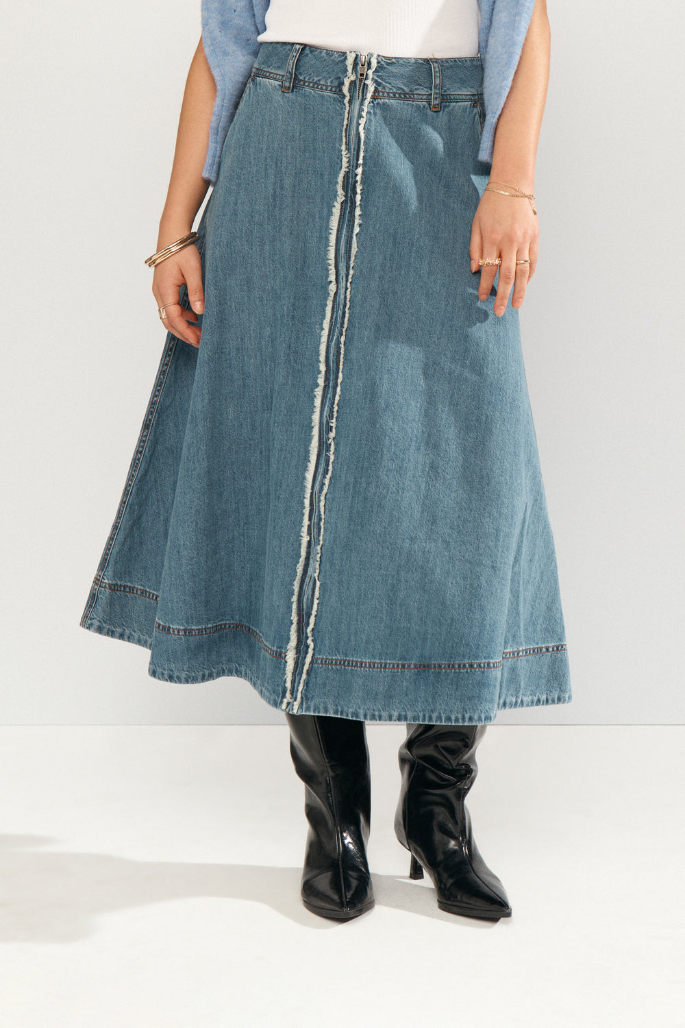 Numph Sandie Skirt - Medium Blue Denim