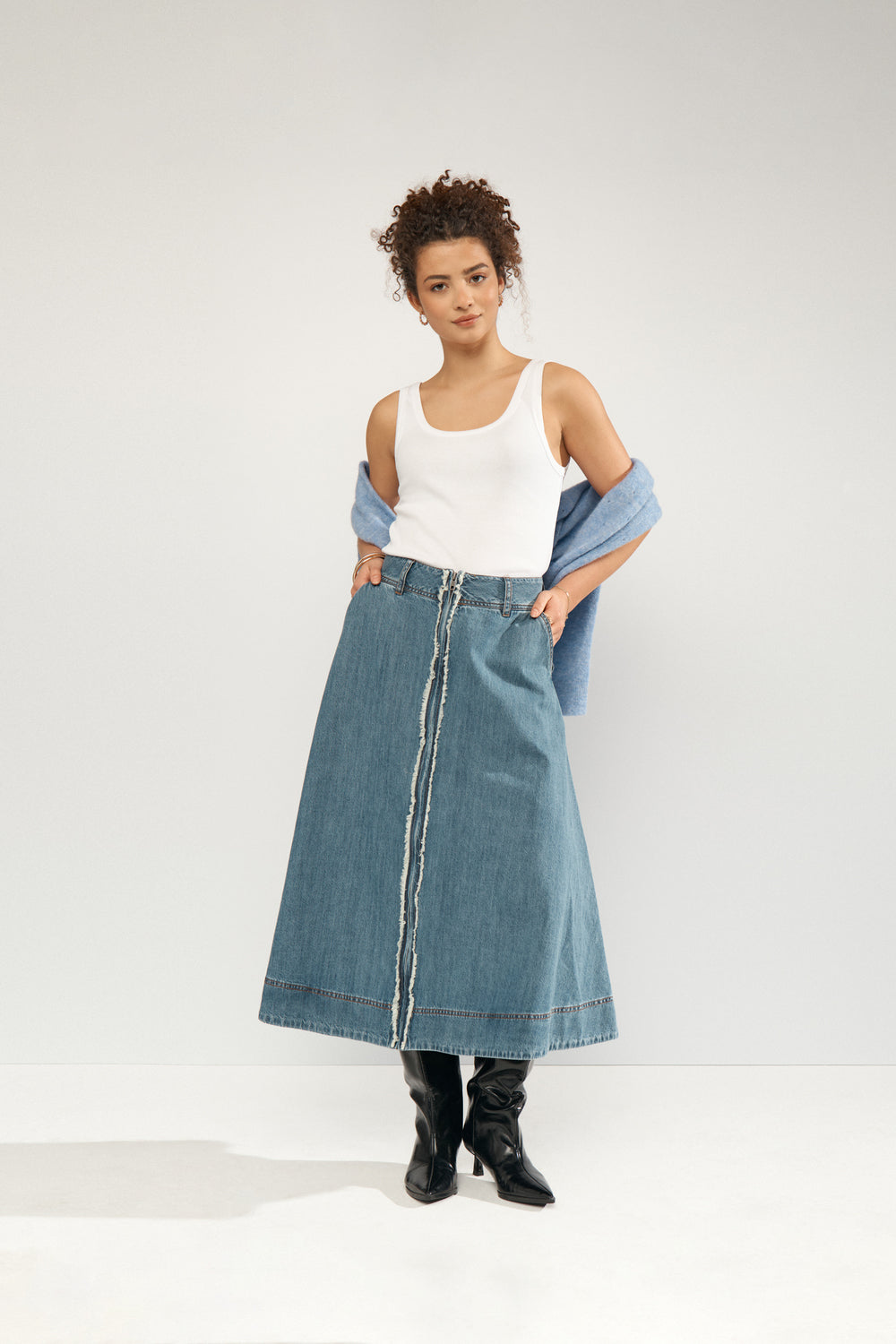 Numph Sandie Skirt - Medium Blue Denim