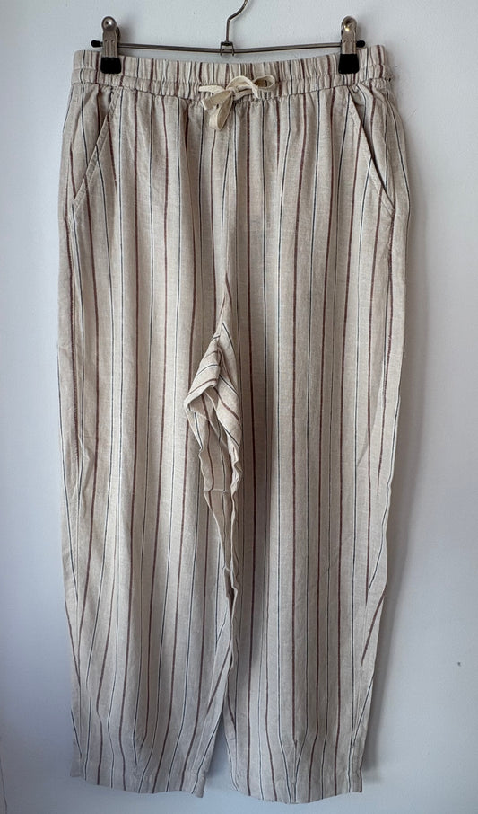 ICHI Linno Barrel Pants - Brown Stripe