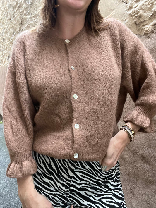 Frill sleeve cardi - camel