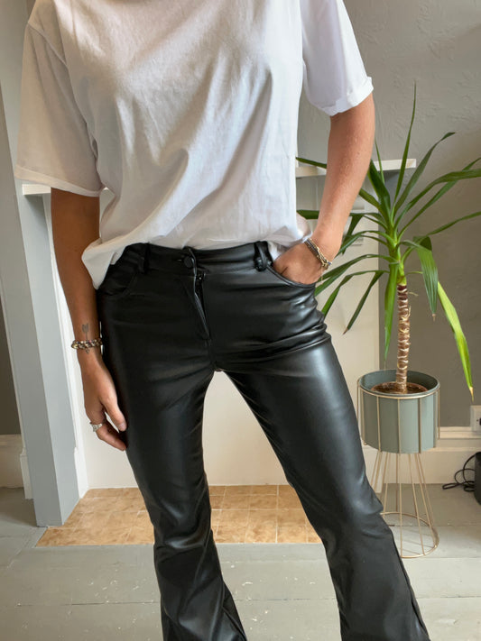 Faux leather flares - black