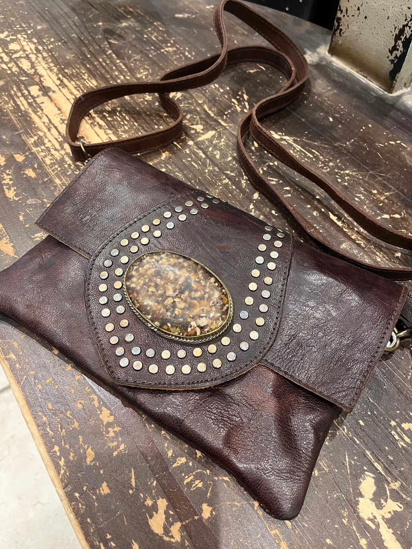 Maroc Leather Bag - dark brown/stone