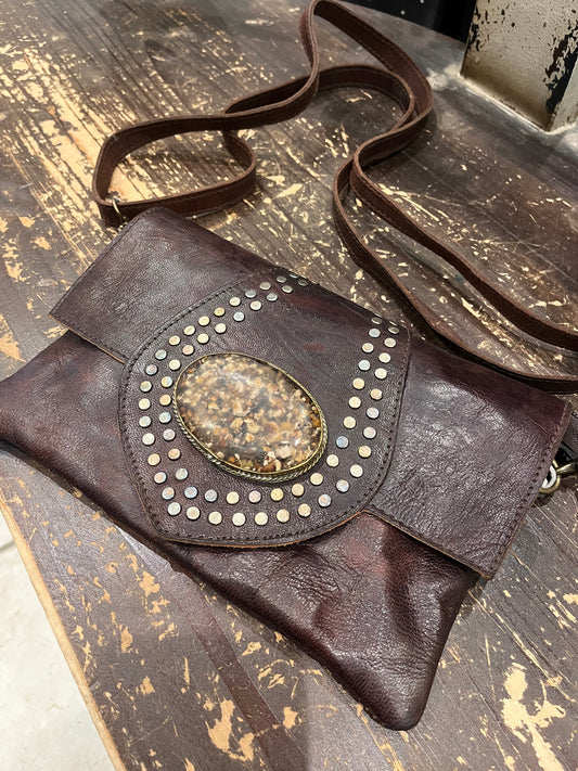 Maroc Leather Bag - dark brown/stone