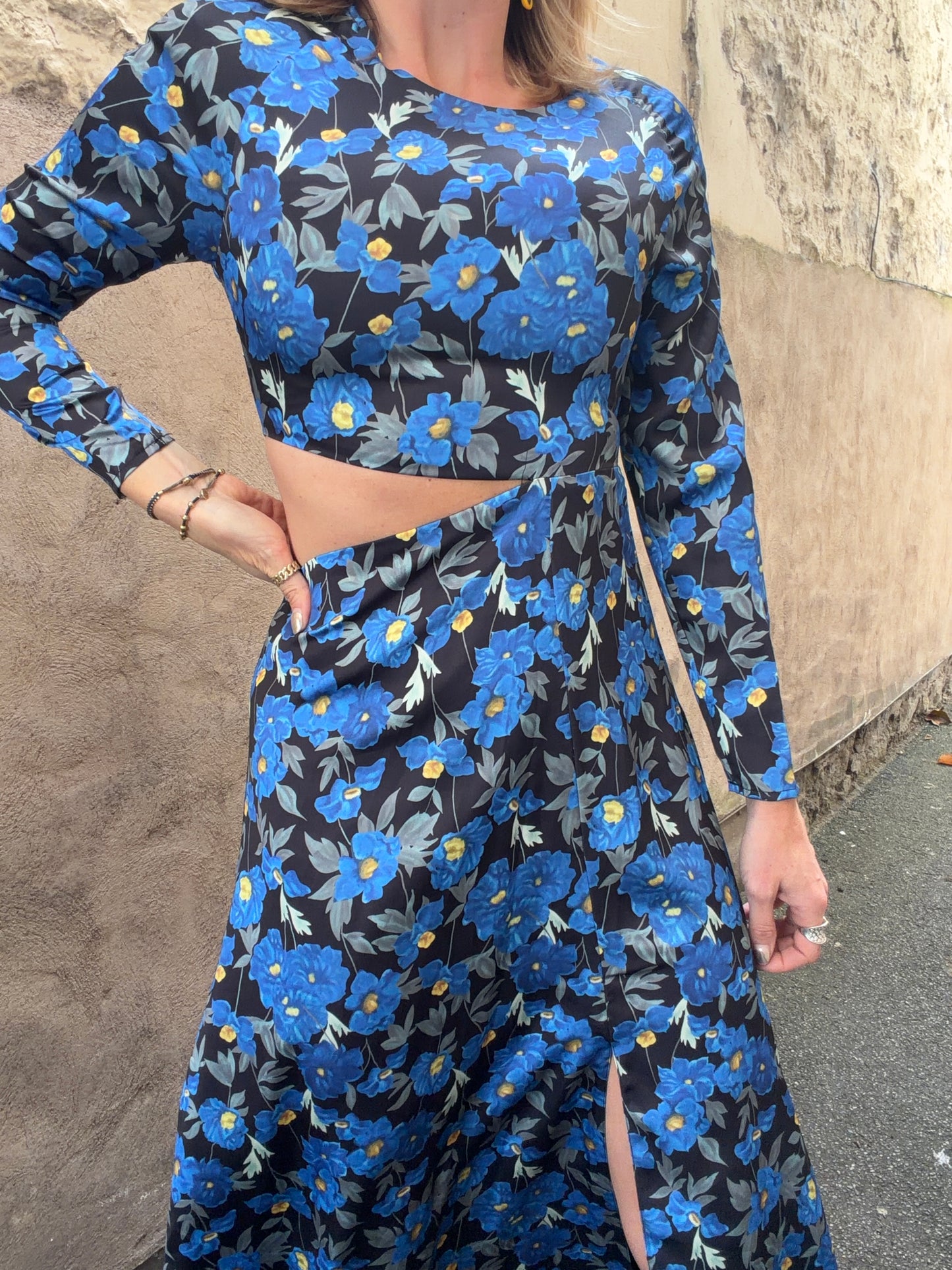 Ghospell Blue Flower Print Dress