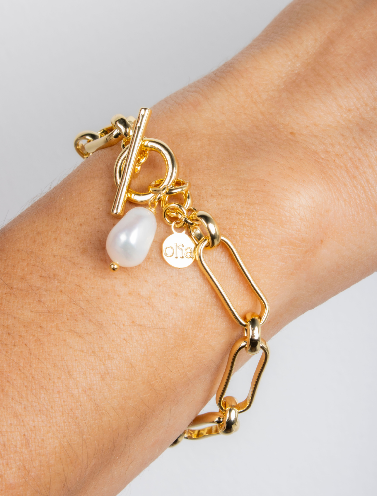 Olia link bracelet with pearl drop - 2 colours