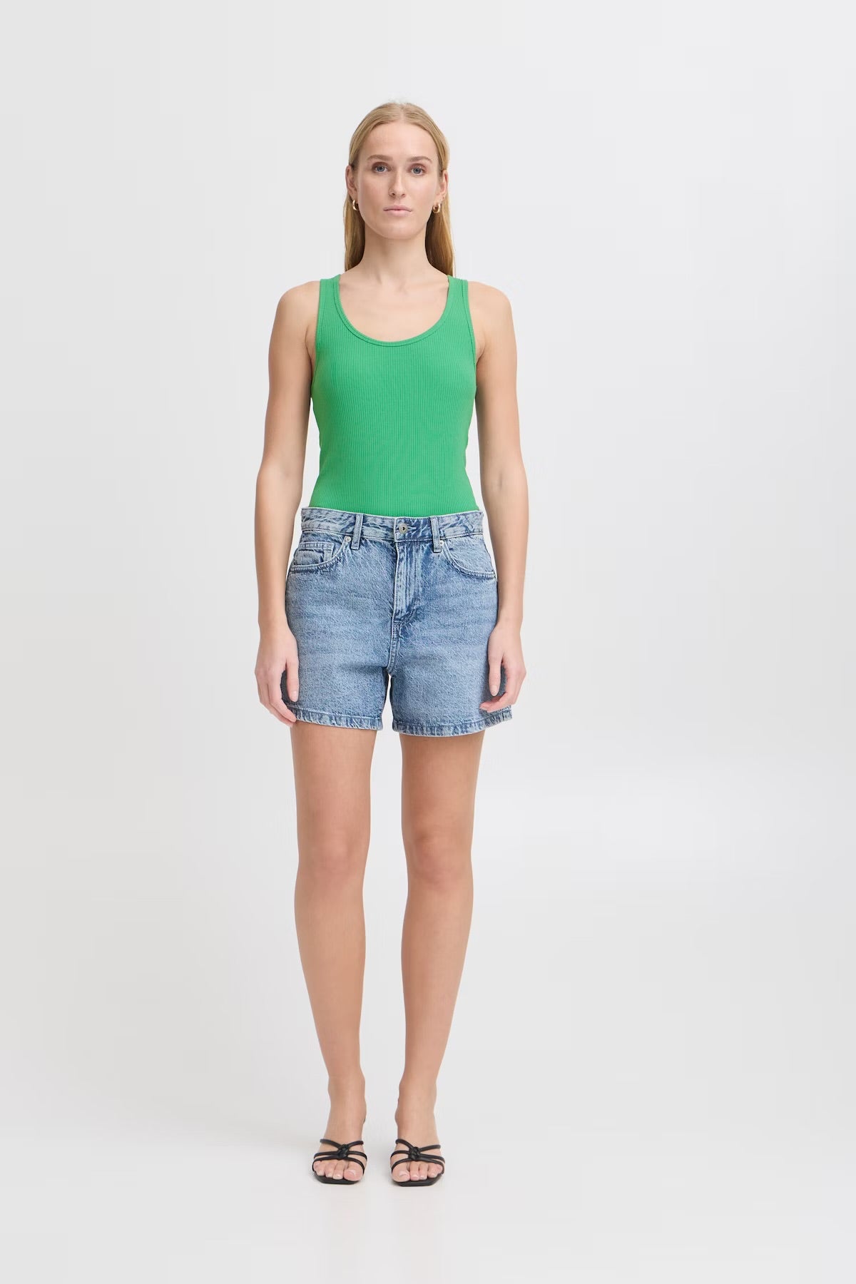 ICHI Palmer Rib Box Top - Pine Green