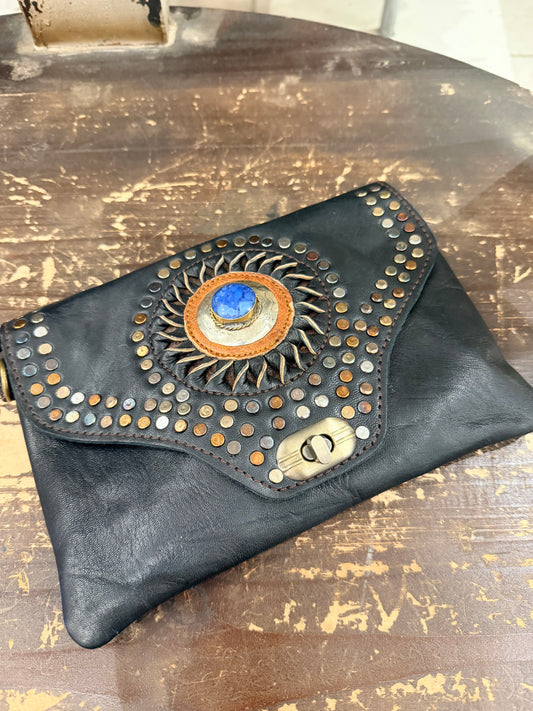 Maroc Leather Bag - black/blue stone