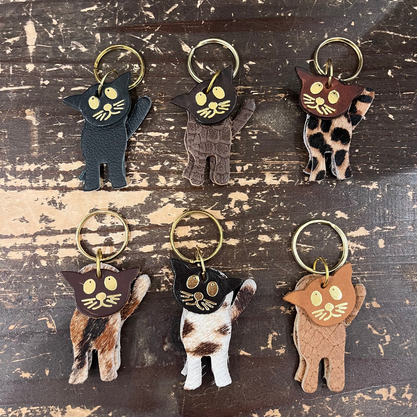 Leather cat keyring