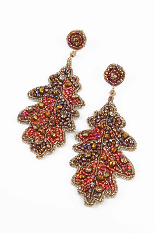 My Doris Beaded Leaf Earrings - Autumn Acorn