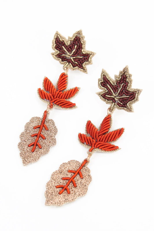 My Doris Triple Leaf Earrings - Orange