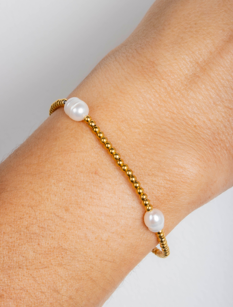 Olia stretch bracelet - gold/multi pearl