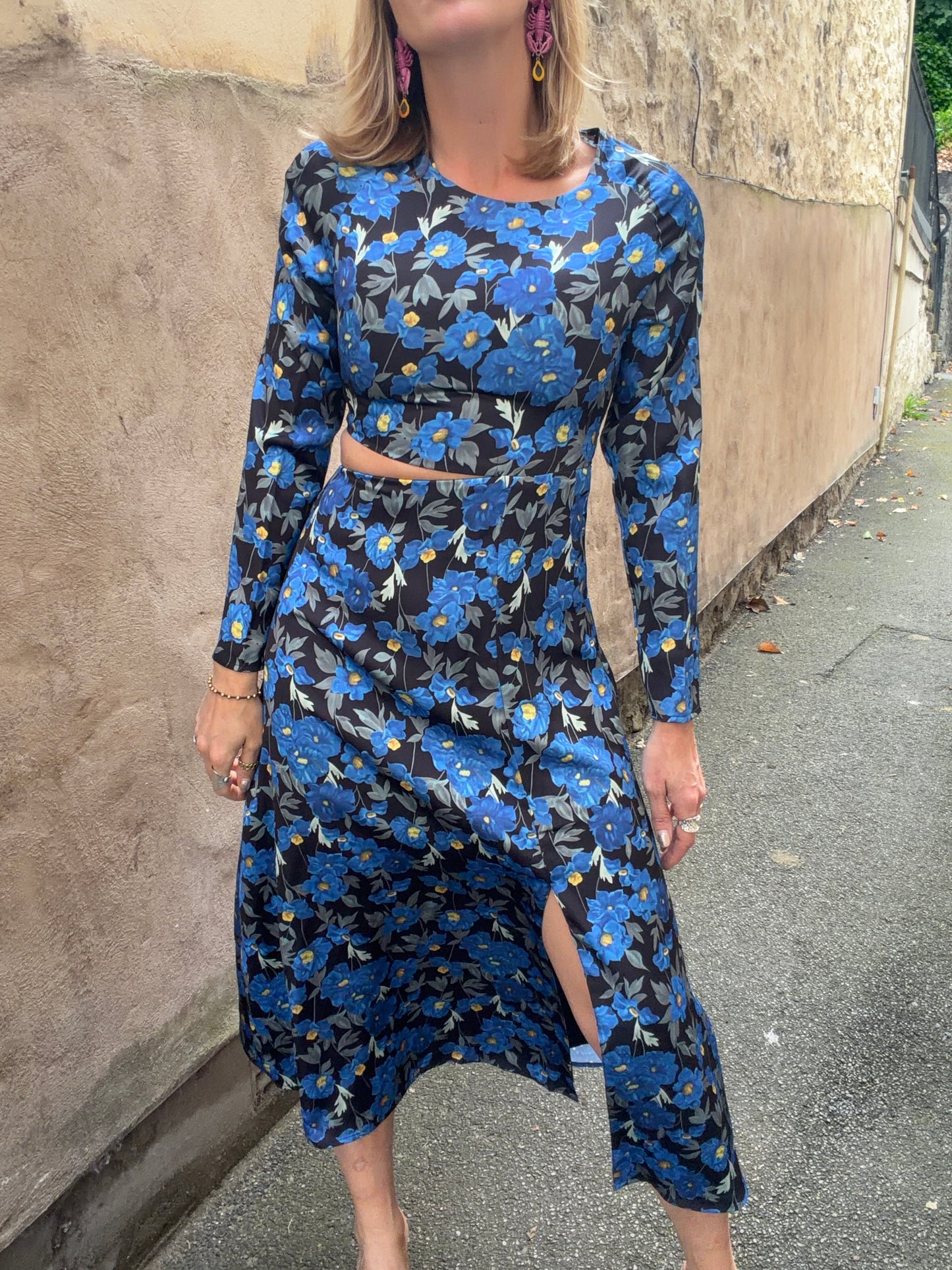 Ghospell Blue Flower Print Dress