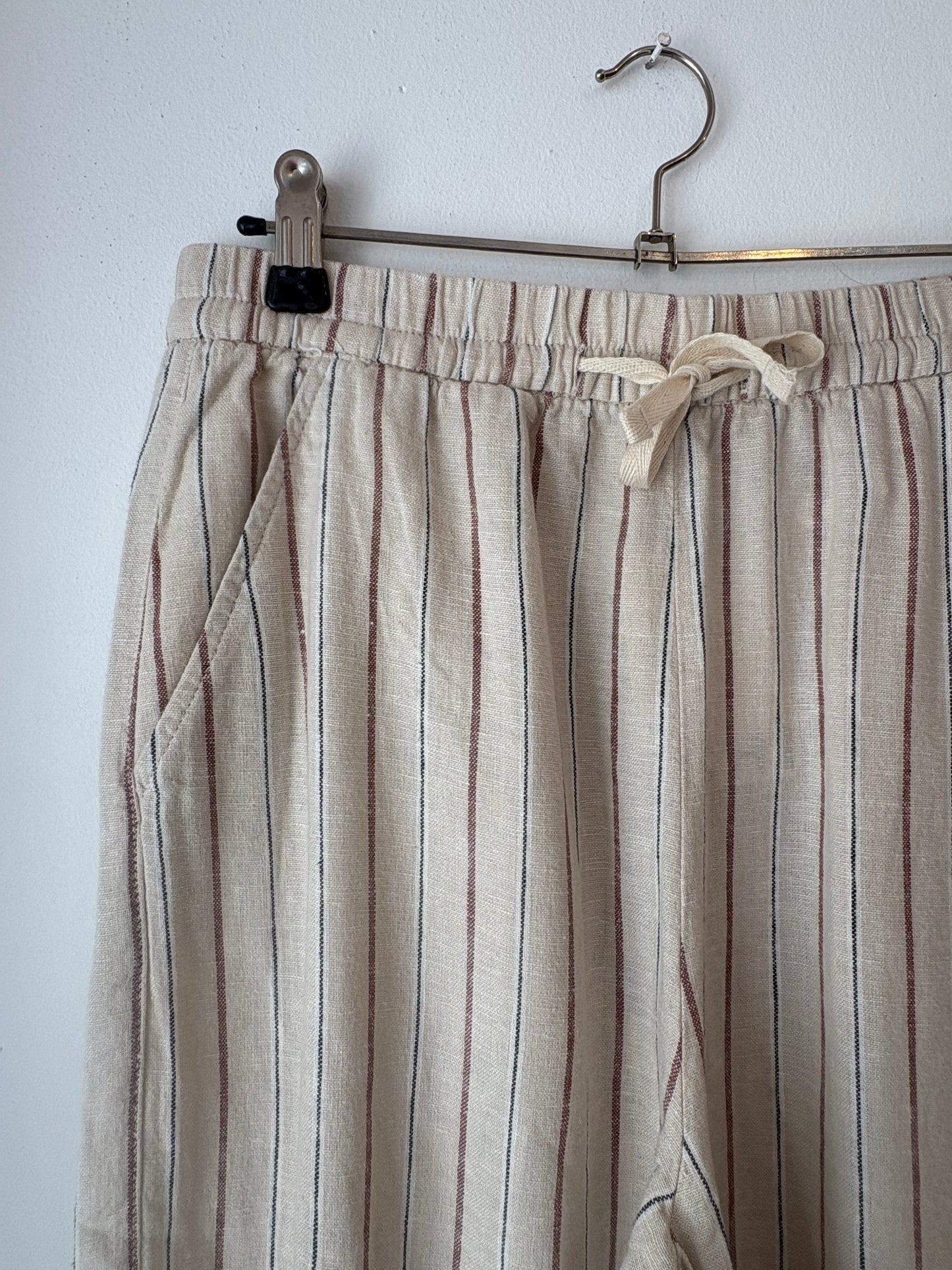 ICHI Linno Barrel Pants - Brown Stripe