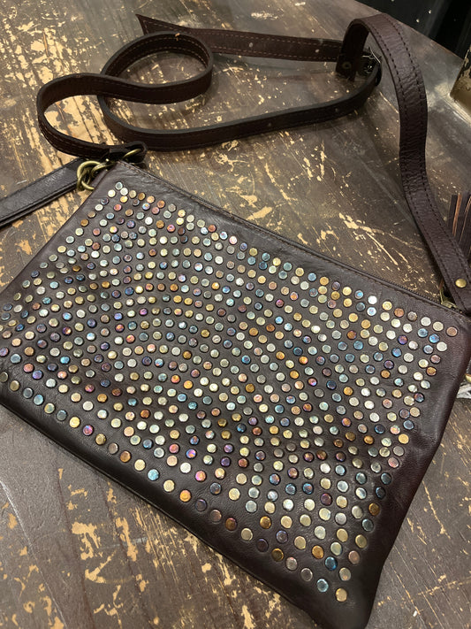 Maroc Leather Bag - dark brown/studs