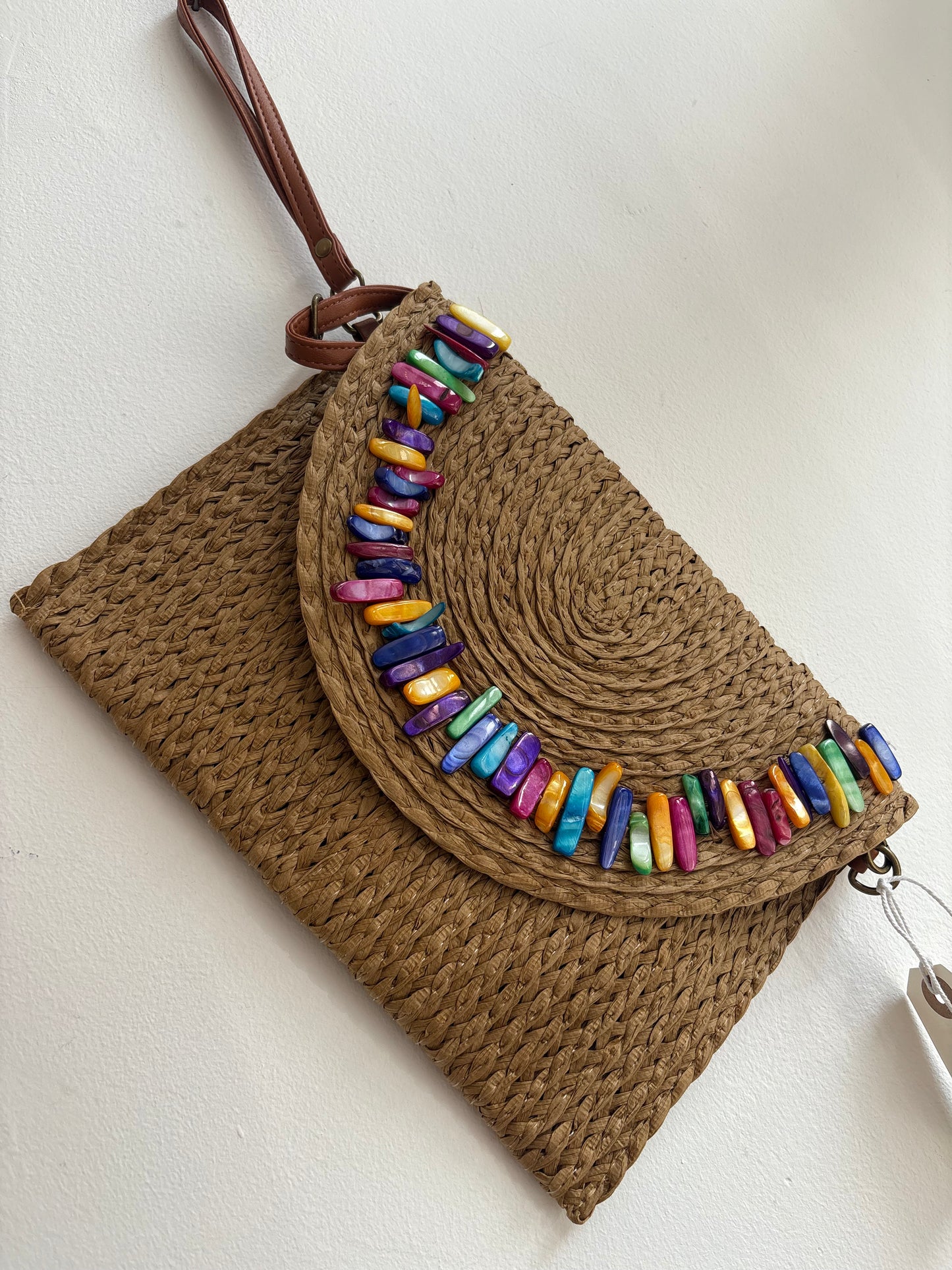 Coloured Stone Raffia Bag