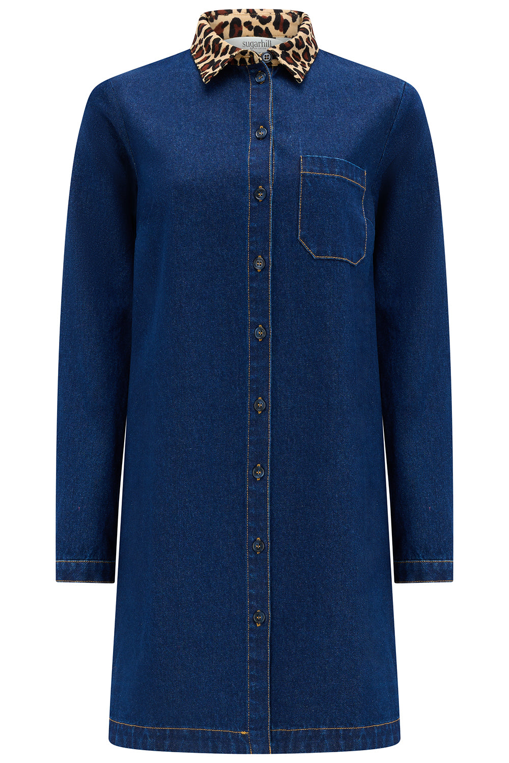 Isla Mini Denim Dress - leo collar