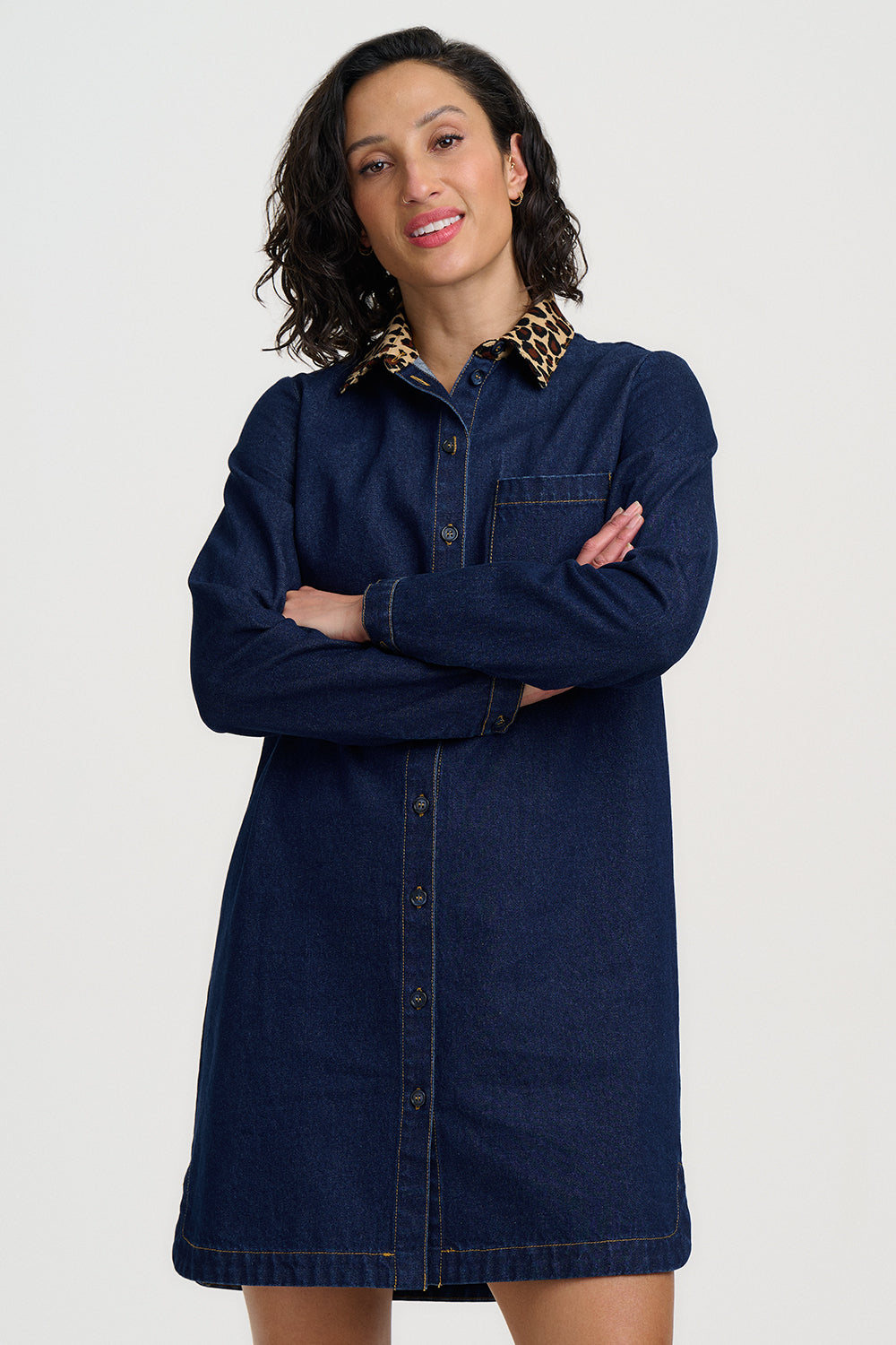 Isla Mini Denim Dress - leo collar