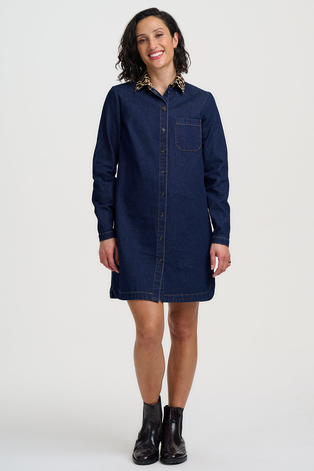 Isla Mini Denim Dress - leo collar