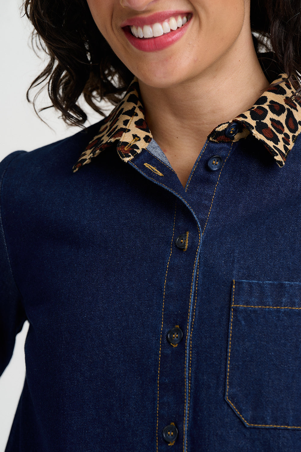 Isla Mini Denim Dress - leo collar