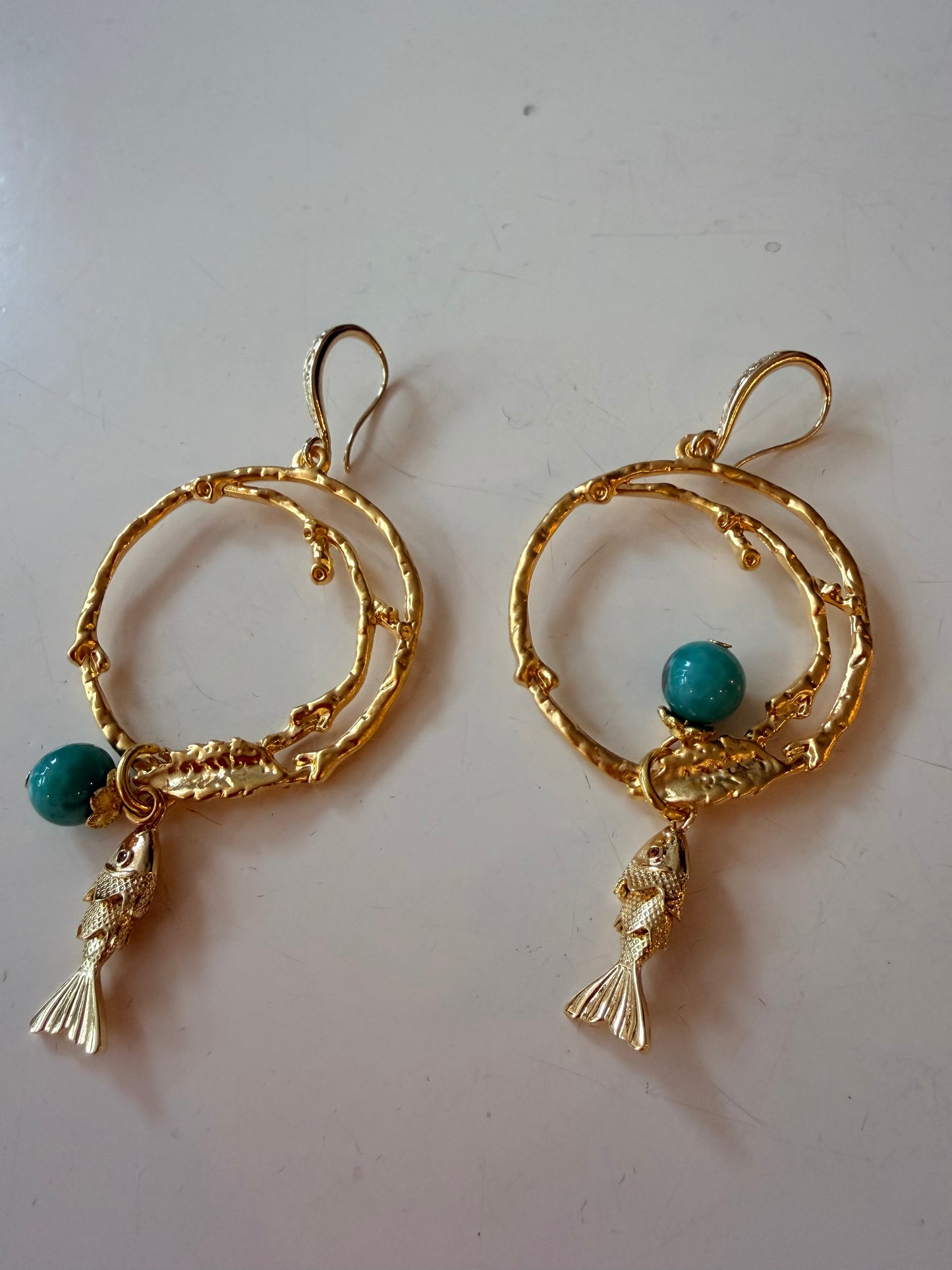 DW Hoop Earrings - fish/green stone