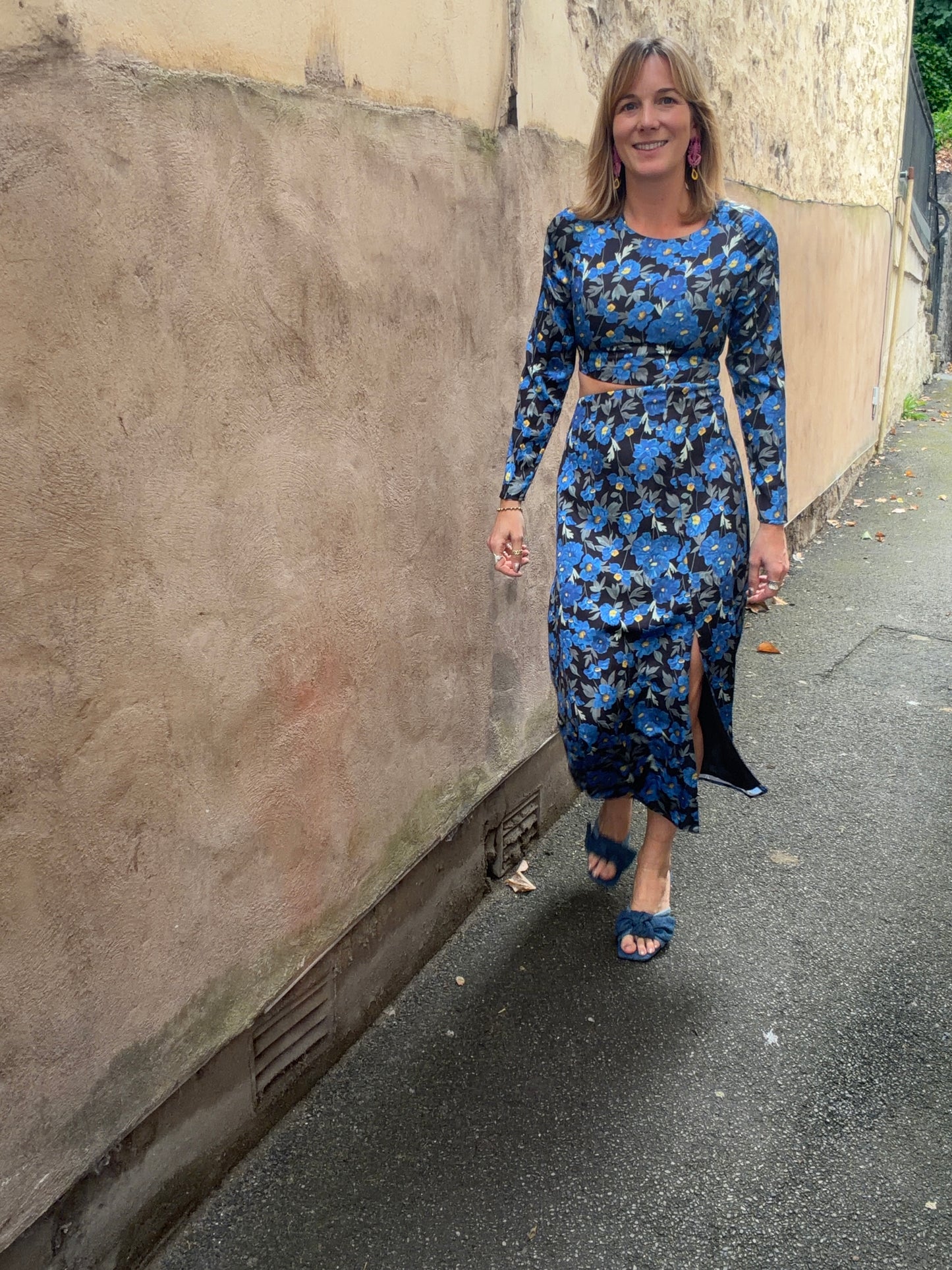 Ghospell Blue Flower Print Dress