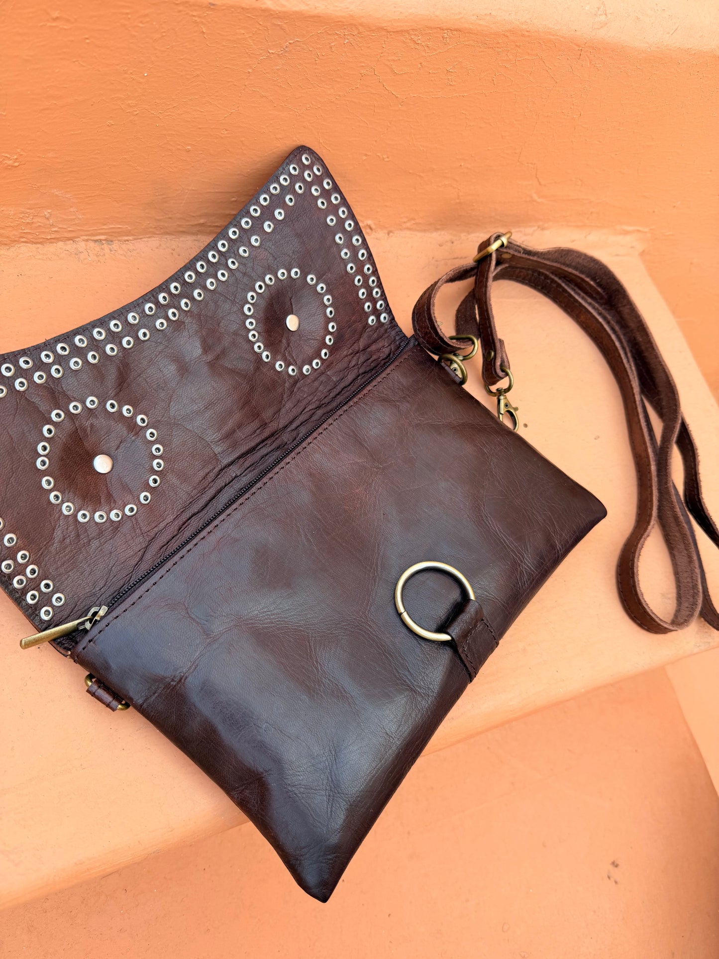 Maroc Leather Bag - black/turquoise stones