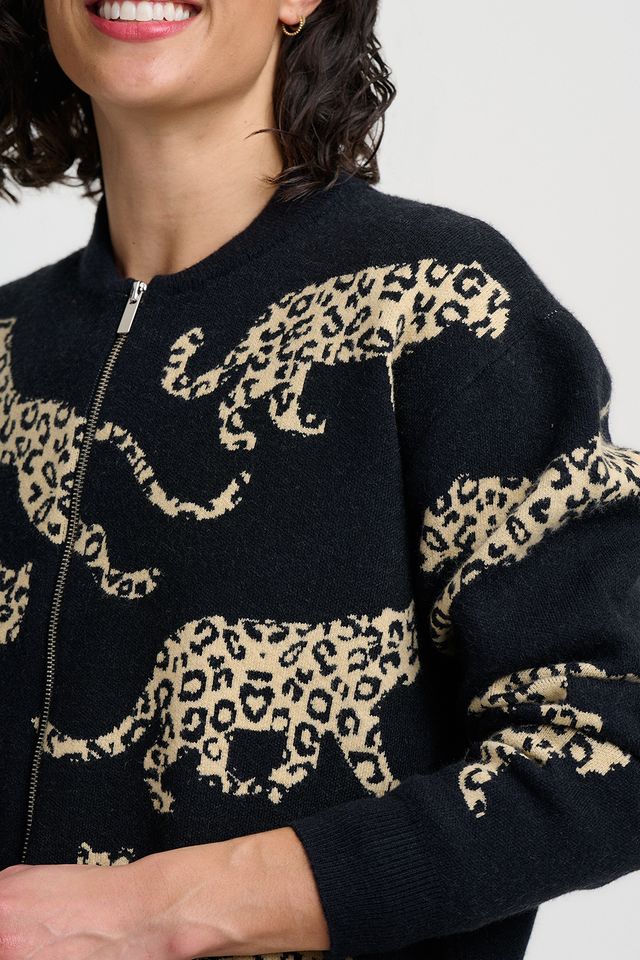 Solana Knitted Bomber Jacket - Monochrome Leoprards