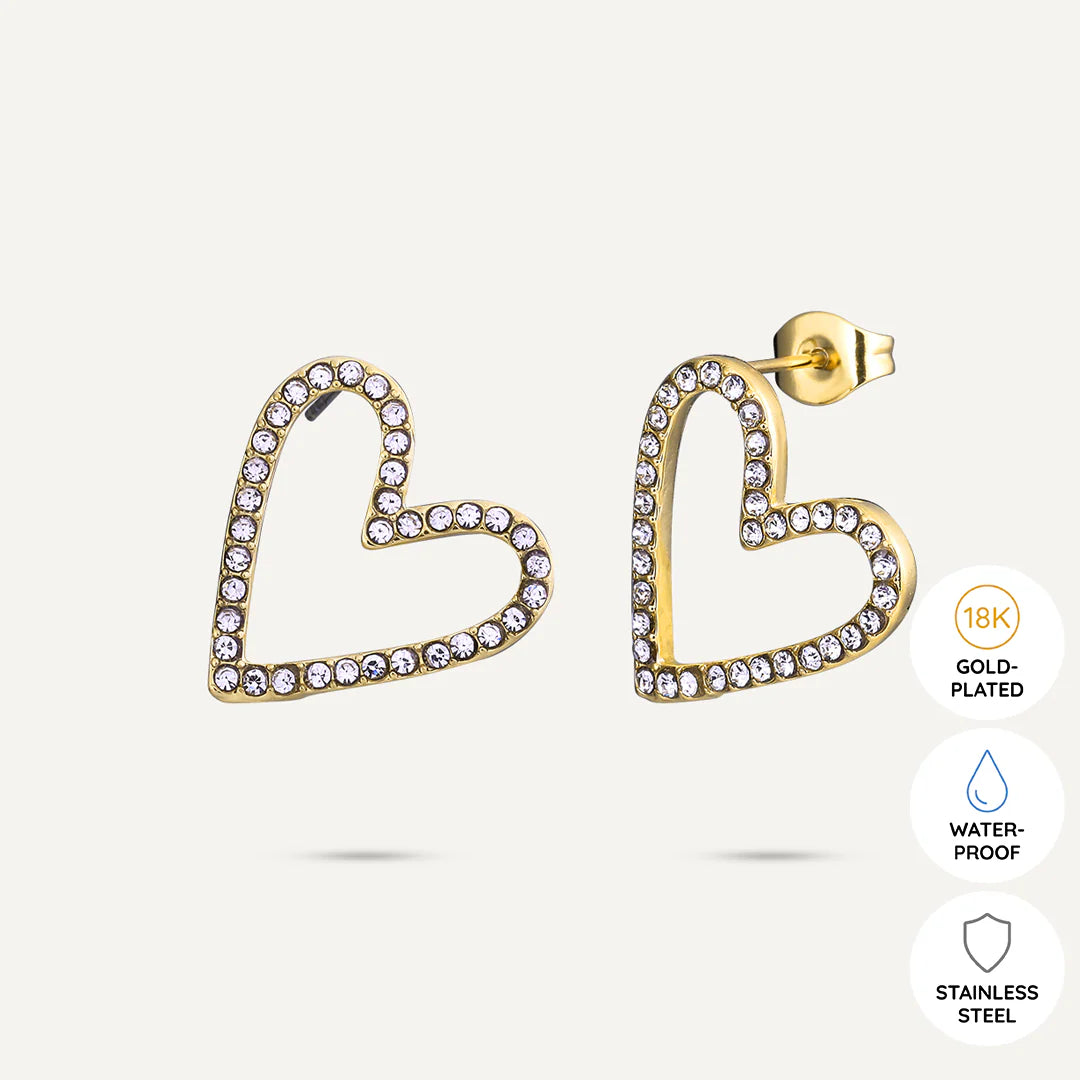 Love Lines Heart Post Earrings - Gold