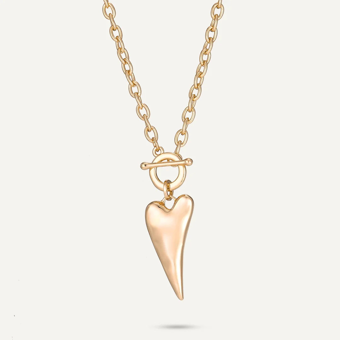 Long Heart Drop Pendant Necklace Gold-Tone