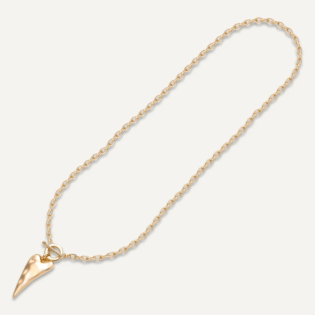 Long Heart Drop Pendant Necklace Gold-Tone