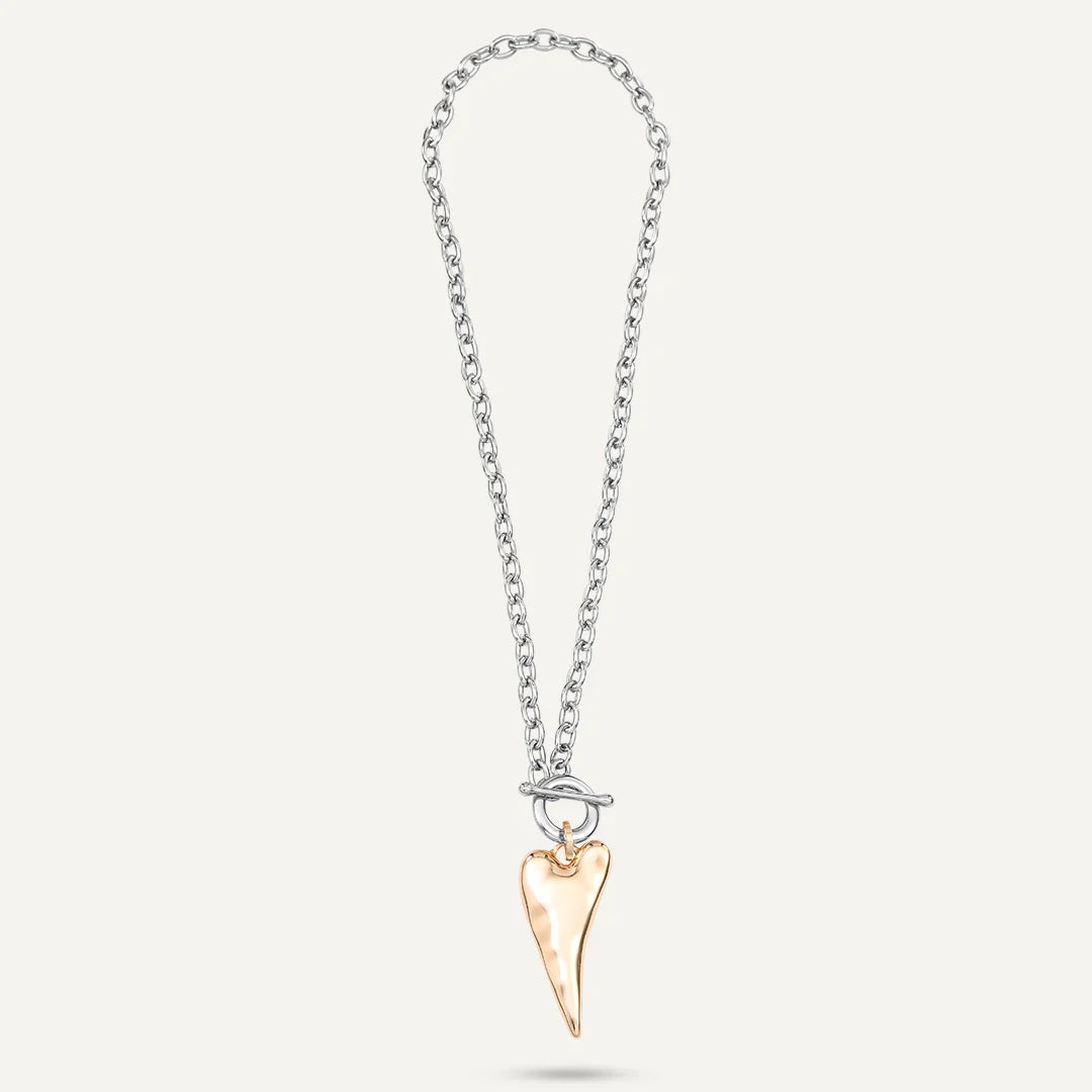 Short Mixed Metal Heart Drop Pendant Necklace Gold & Silver-Tone