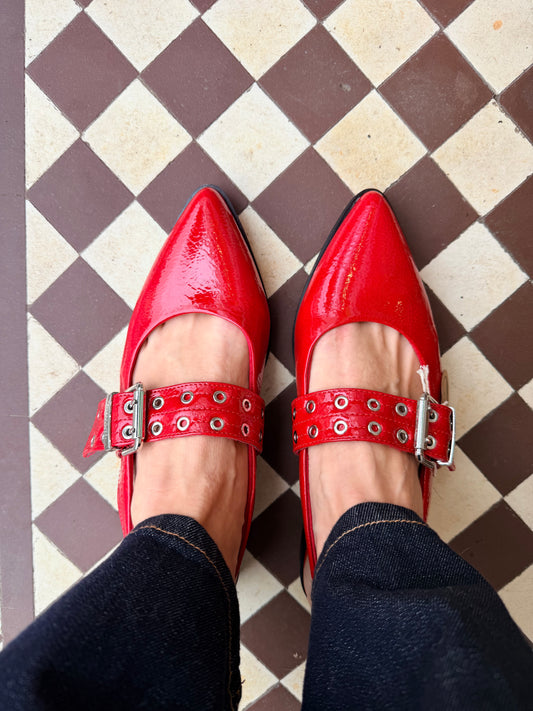 MT Flat Slingback - Red Patent