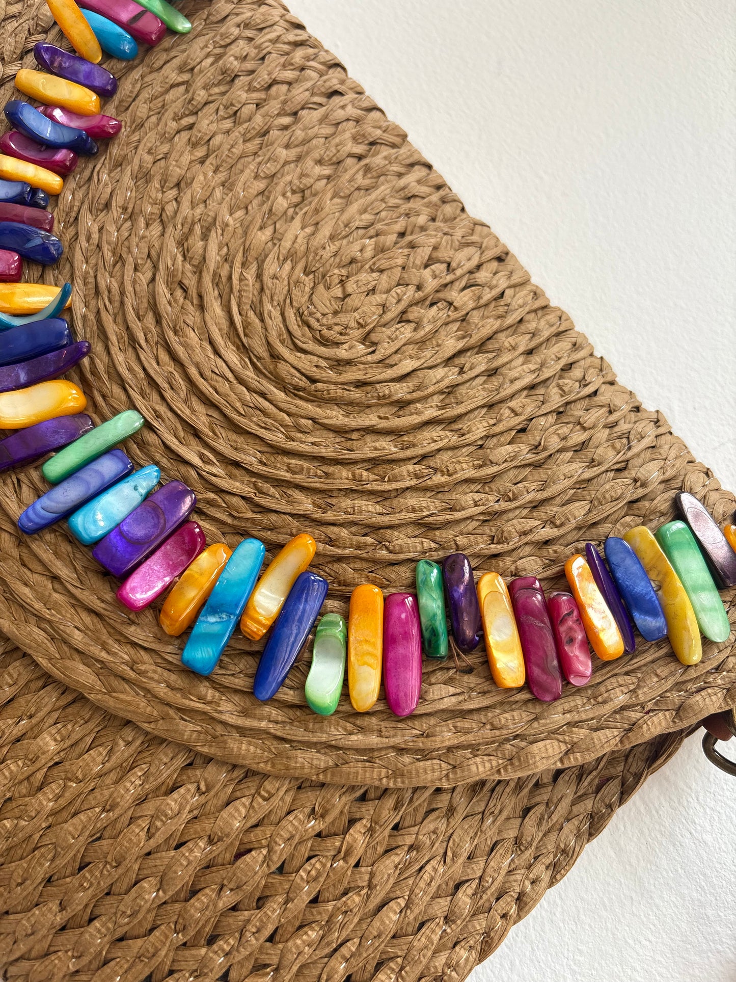 Coloured Stone Raffia Bag