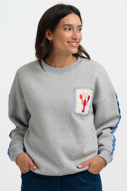 Sugarhill Brighton Eadie Relaxed Sweatshirt - Grey Marl Lobster