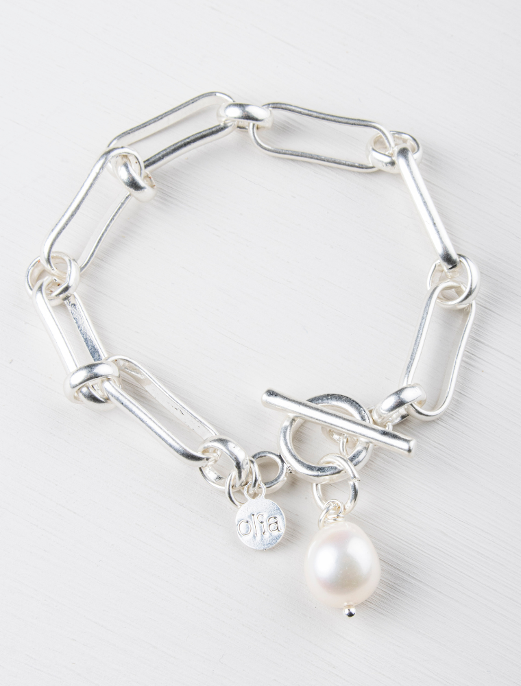 Olia link bracelet with pearl drop - 2 colours