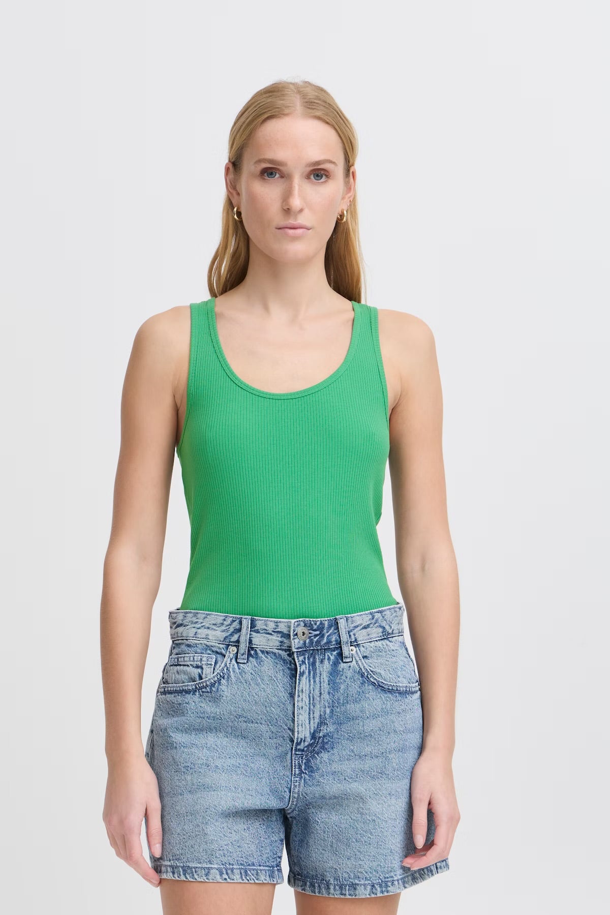 ICHI Palmer Rib Box Top - Pine Green