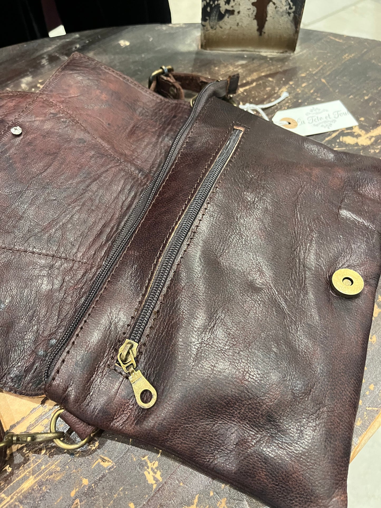 Maroc Leather Bag - dark brown/stone