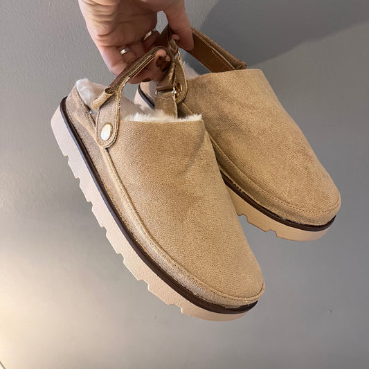 Sherling lined mules -beige