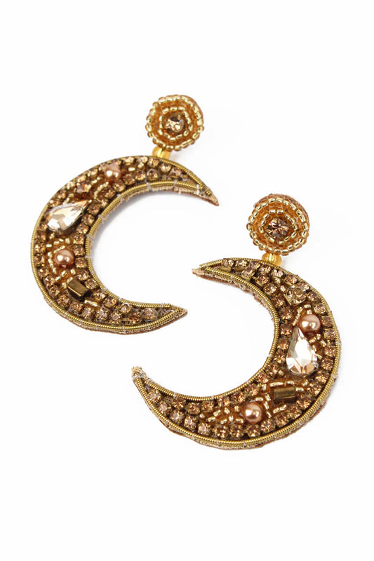 My Doris Beaded Moon Drop Earrings - Gold