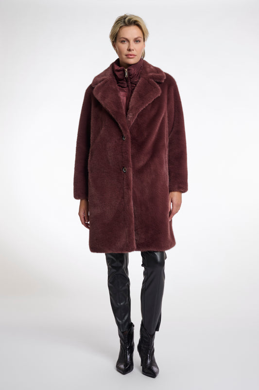 R&P Geesje Faux Fur Coat - Chocolate Bean