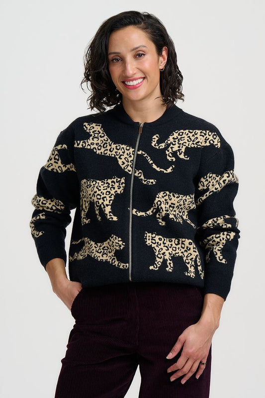 Solana Knitted Bomber Jacket - Monochrome Leoprards