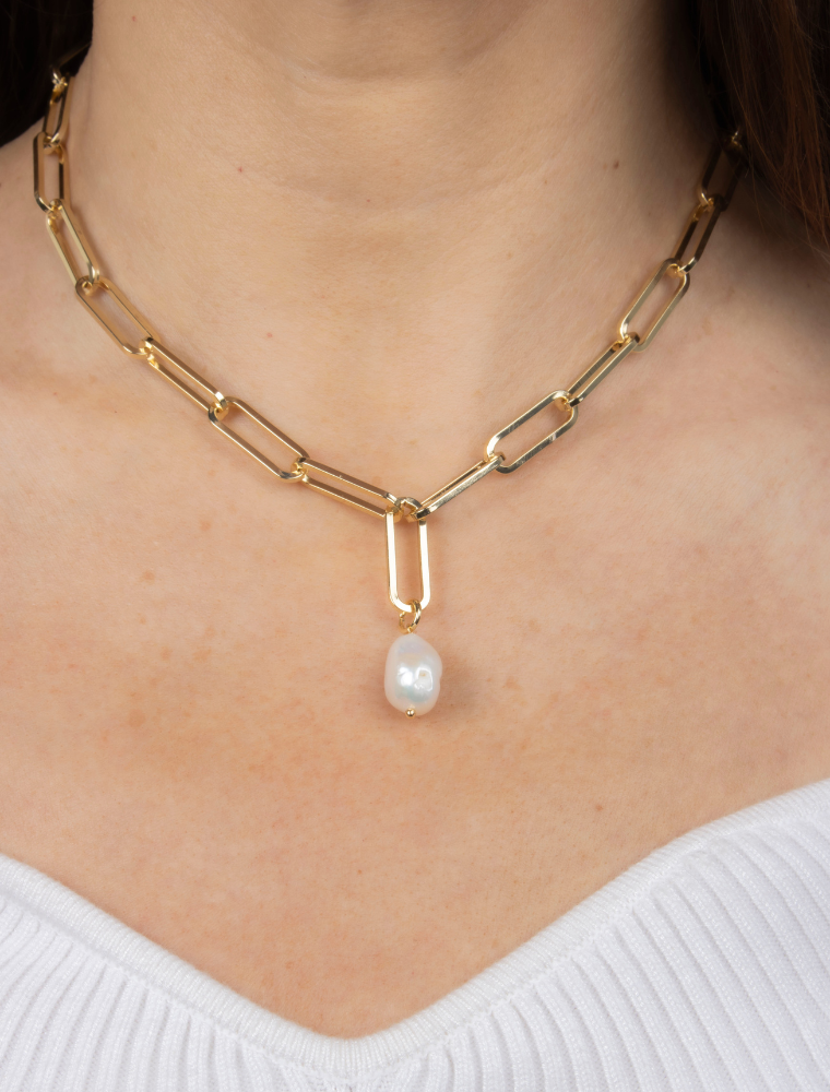 Olia pearl link necklace - gold